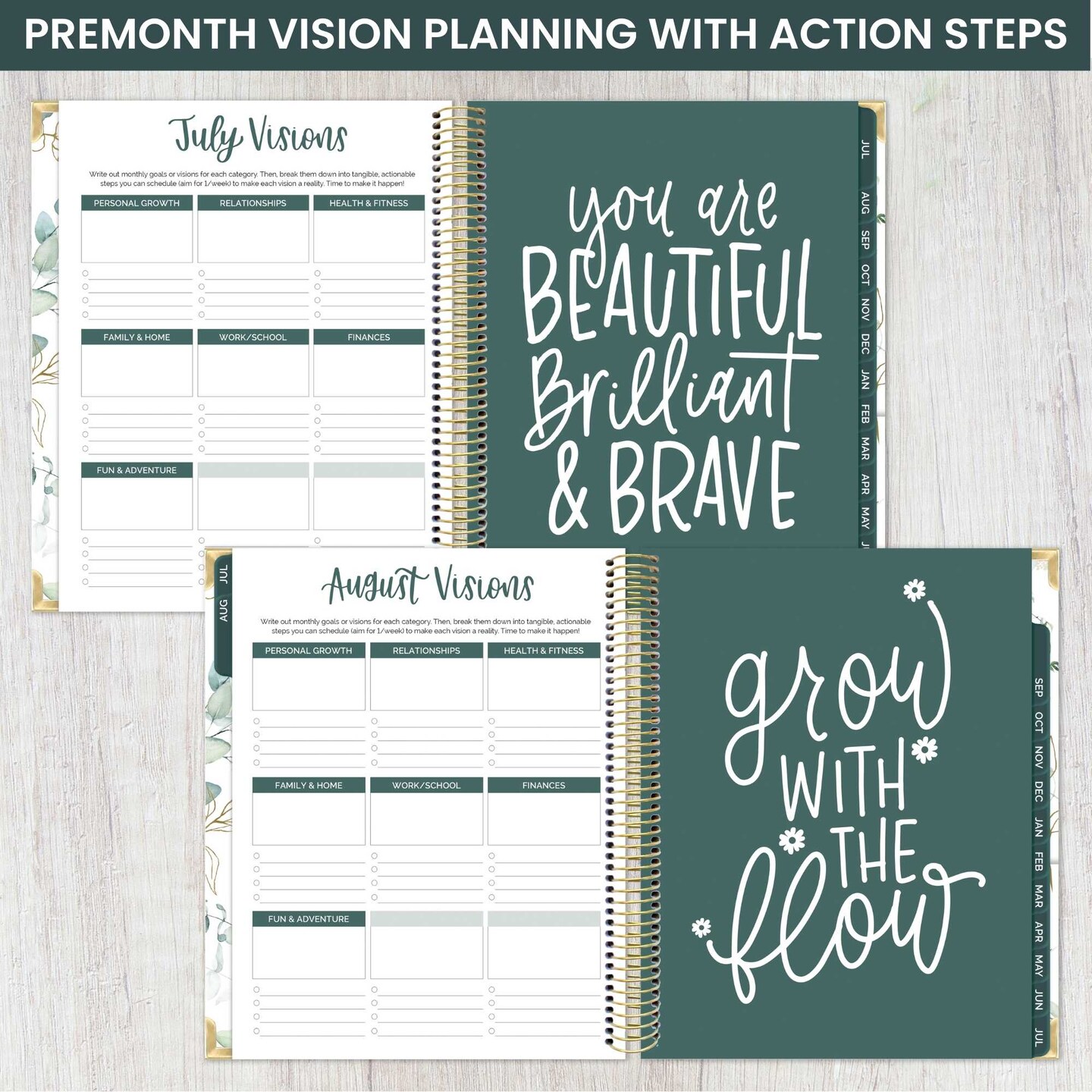 bloom daily planners 2023-24 Hard Cover Vision Planner®, 7.5" x 9", Eucalyptus