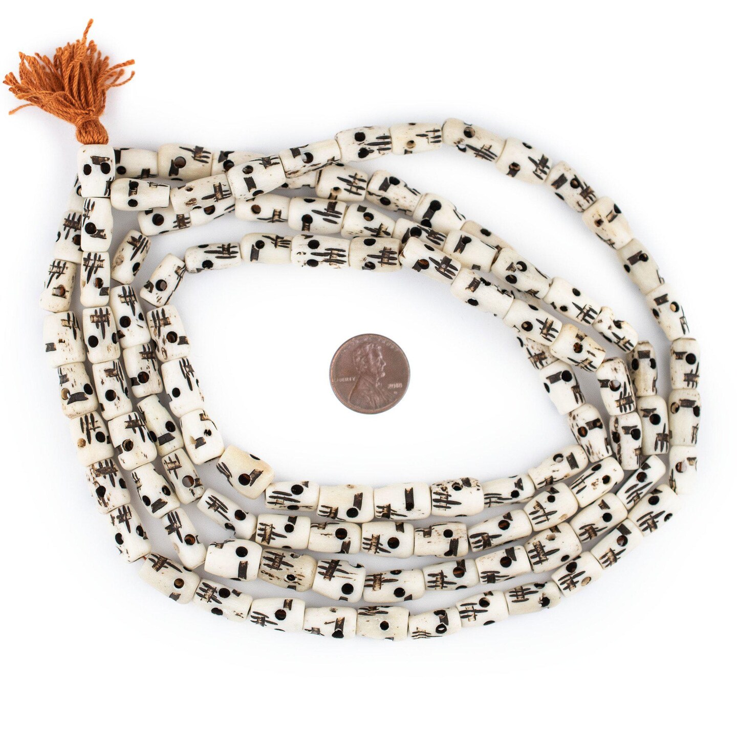 TheBeadChest Carved Bone Skull Mala Beads 12x8mm Nepal Black and White Large Hole 54 Inch Strand