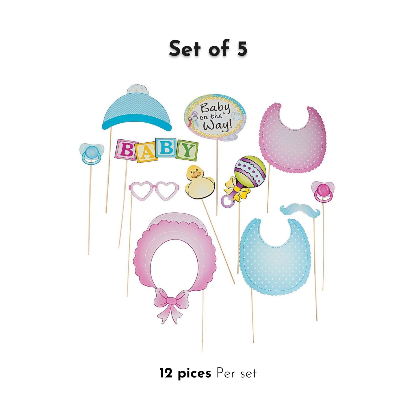 Baby Shower Photo Booth Stick Prop Set - 12 Pieces for Unforgettable Moments of Joy and Celebration | Raheev®