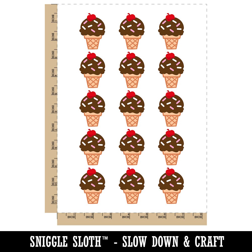 Summer Ice Cream Cone Sprinkles Chocolate Cherry Temporary Tattoo Water Resistant Fake Body Art Set Collection (1 Sheet)