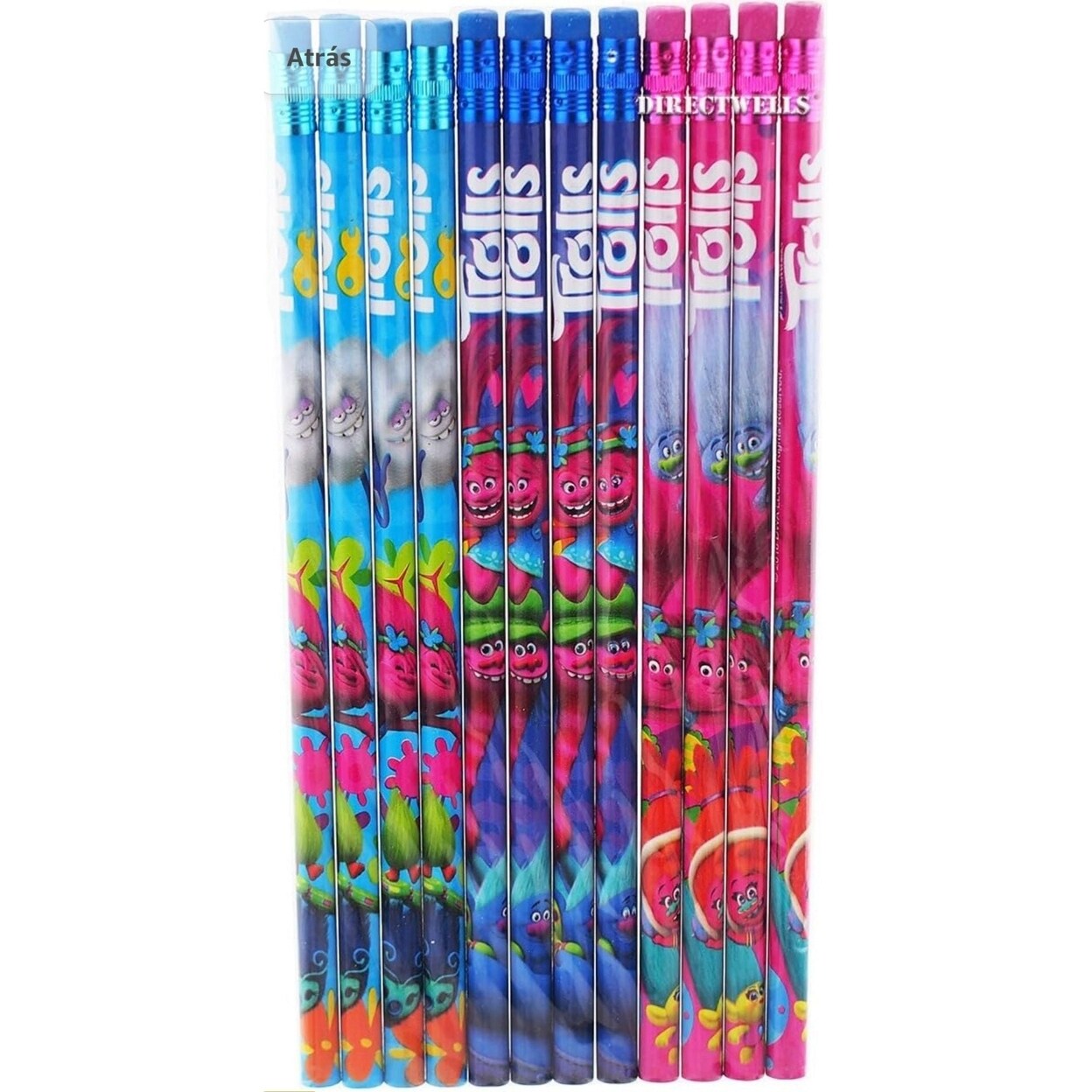 Dreamworks Trolls Wooden Pencils Pack of 12 - Pink/Purple/Blue