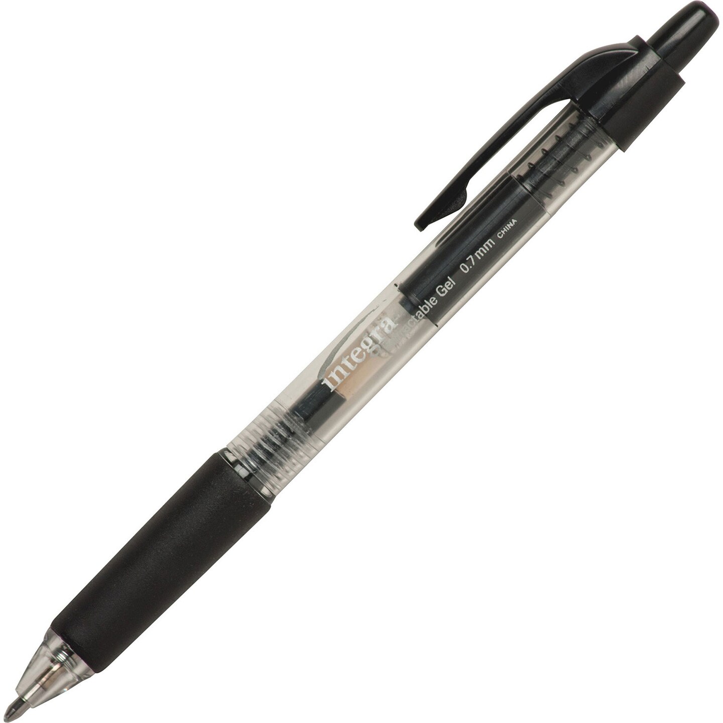 Integra Retractable Gel Ink Pen, Comfort Grip, .7mm, Black