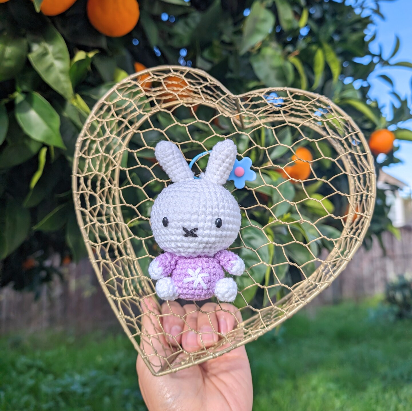 Miffyi Crocheted Plush Flower Keychain, Little Rabbit, Bag Charm
