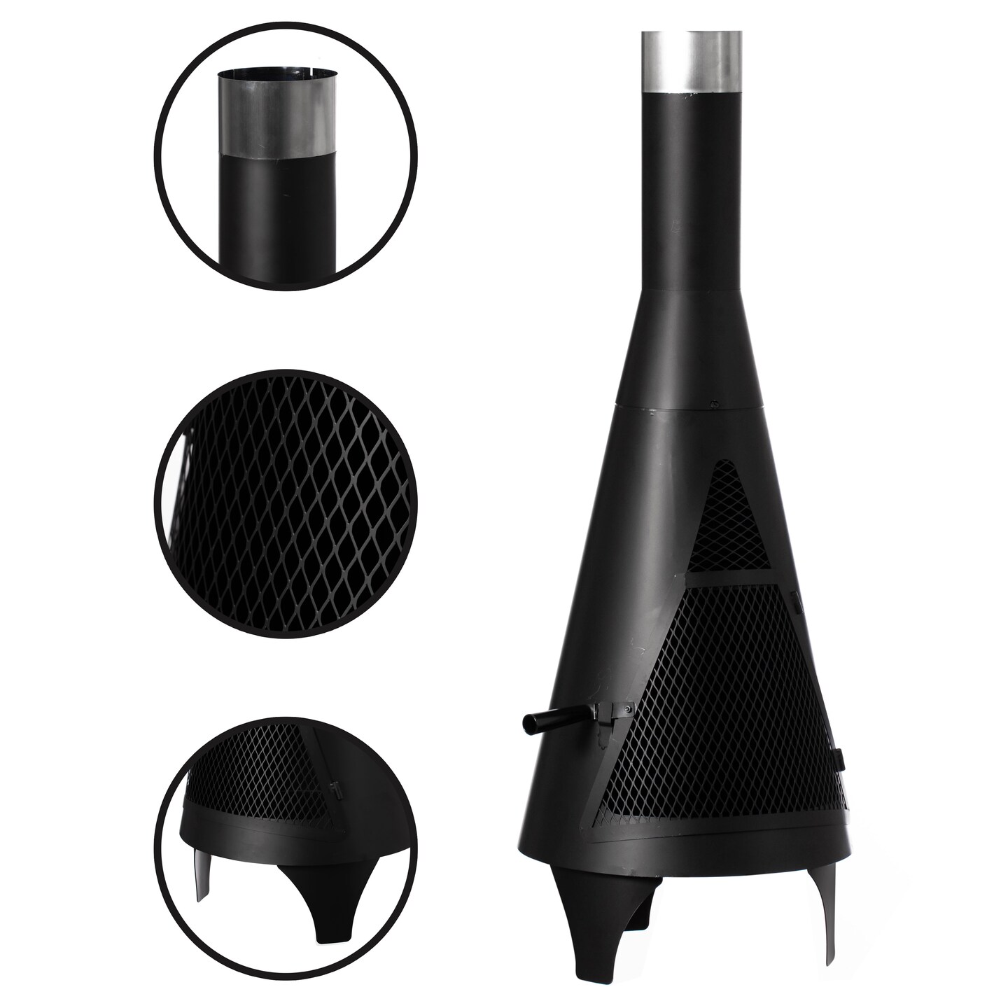 50" Black Outdoor Metal Wood Burning Chimenea Patio Heater Fire Pit for Backyard or Deck, Includes Fire Pit Poker Handle