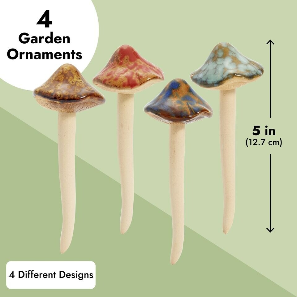 4 Pack 5-inch Ceramic Mushroom Plant Garden Ornament and Decor