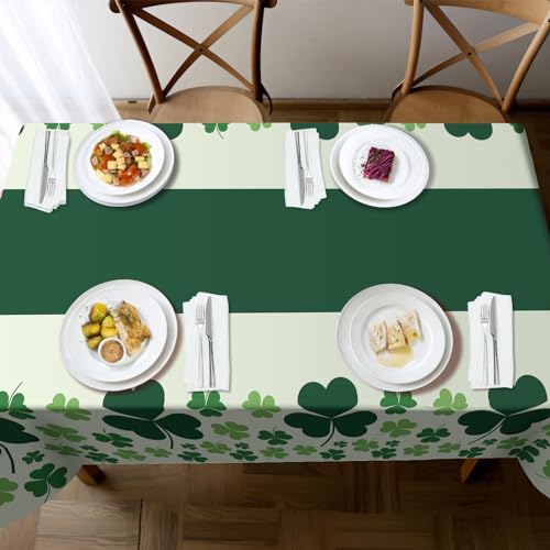 3 Pack Disposable Plastic 54" x 108" St Patricks Day Decorations, Shamrock Patterned Spring St Patricks Party Table Cloth for Dining Room Kitchen Decor