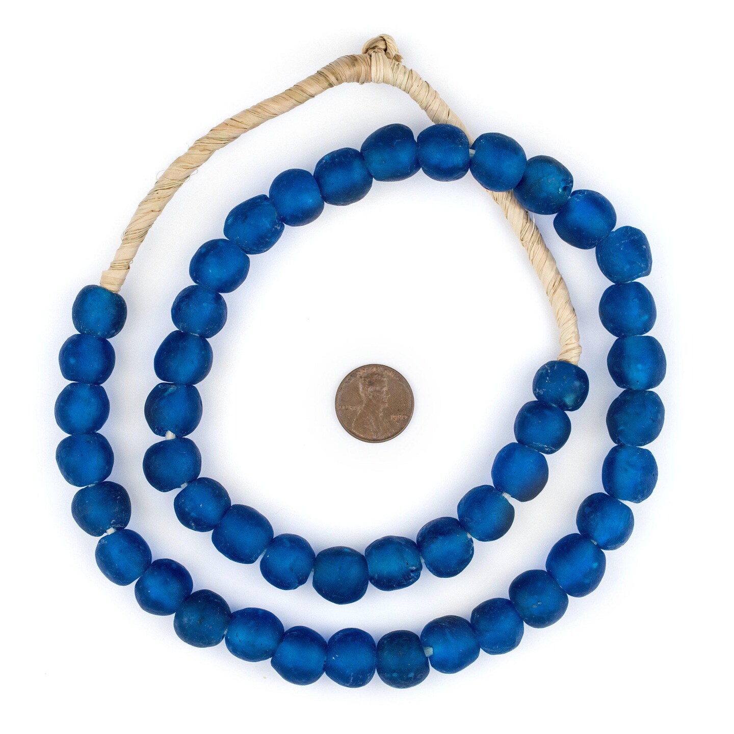 TheBeadChest African Recycled Glass Beads, Strand, For Jewelry Making, Home Decor, Handmade in Ghana (14mm, Azul)