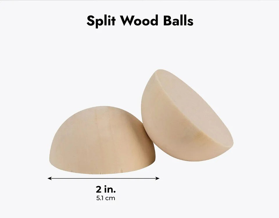 16 Pack 2&#x22; Unfinished Half Wooden Balls Split Natural Wood Beads for Craft Paint