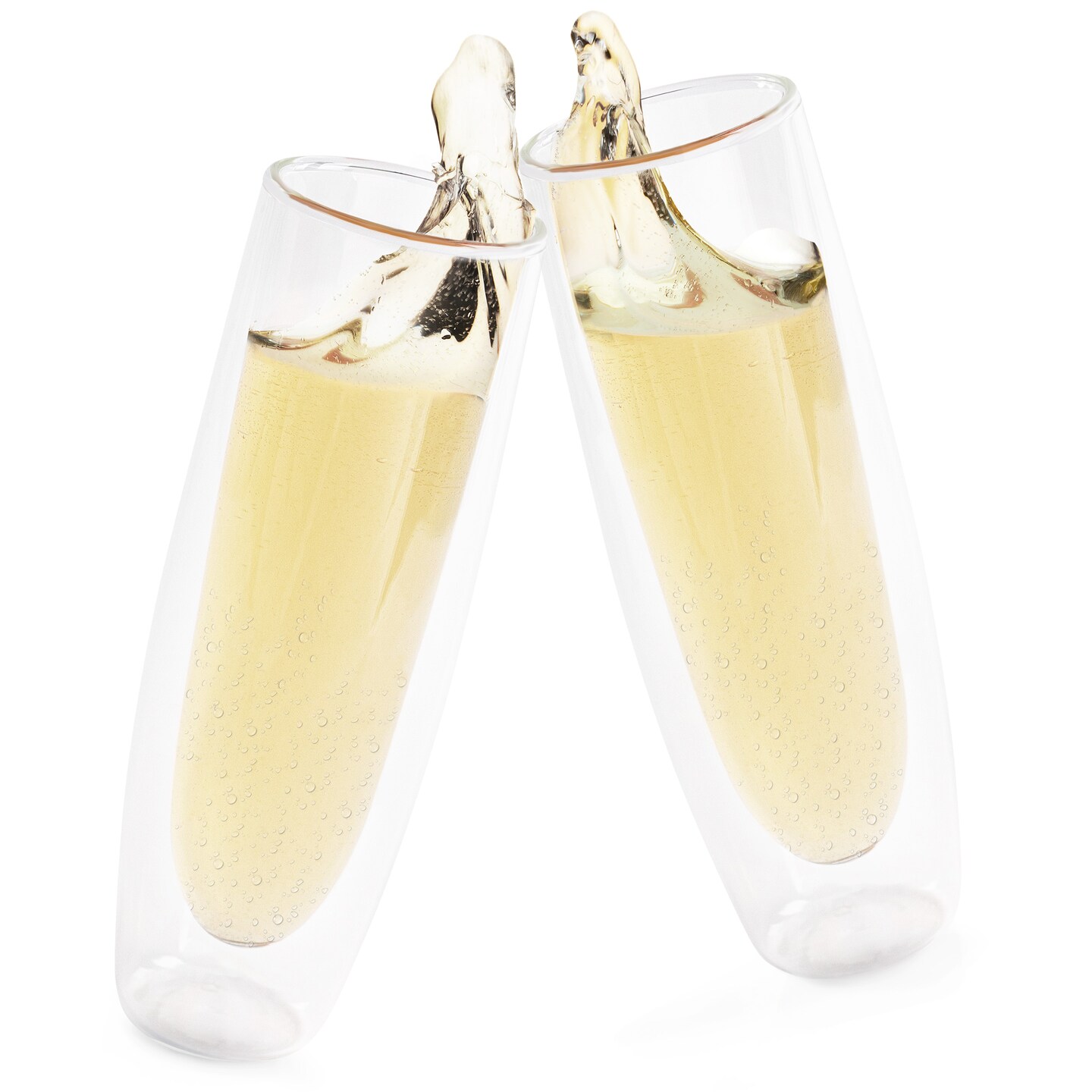 Spec101 Glass Champagne Flutes - Double Wall 5oz Glass Stemless Champagne Flutes