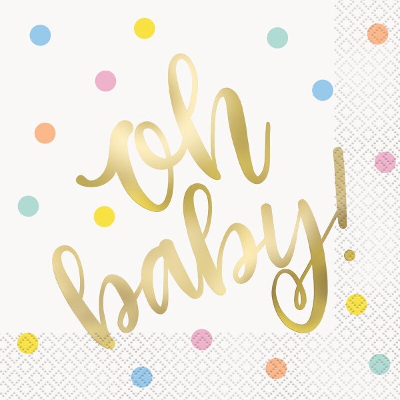 &#x22;Oh baby!&#x22; Gold Baby Shower Luncheon Napkins, 16ct