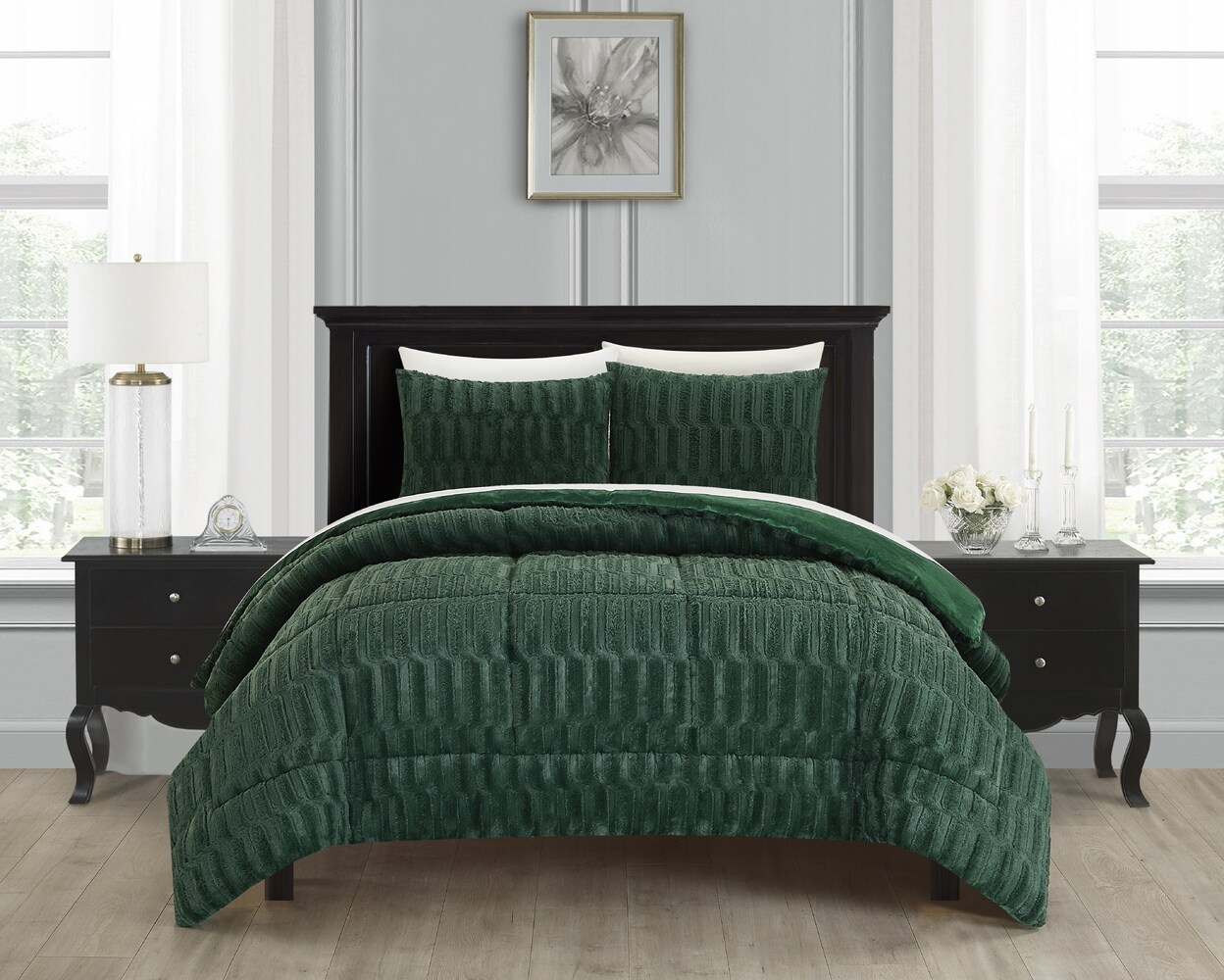 Chic Home Farca 3 or 2 Piece Comforter Textured Geometric Pattern Faux Micro-Mink Backing