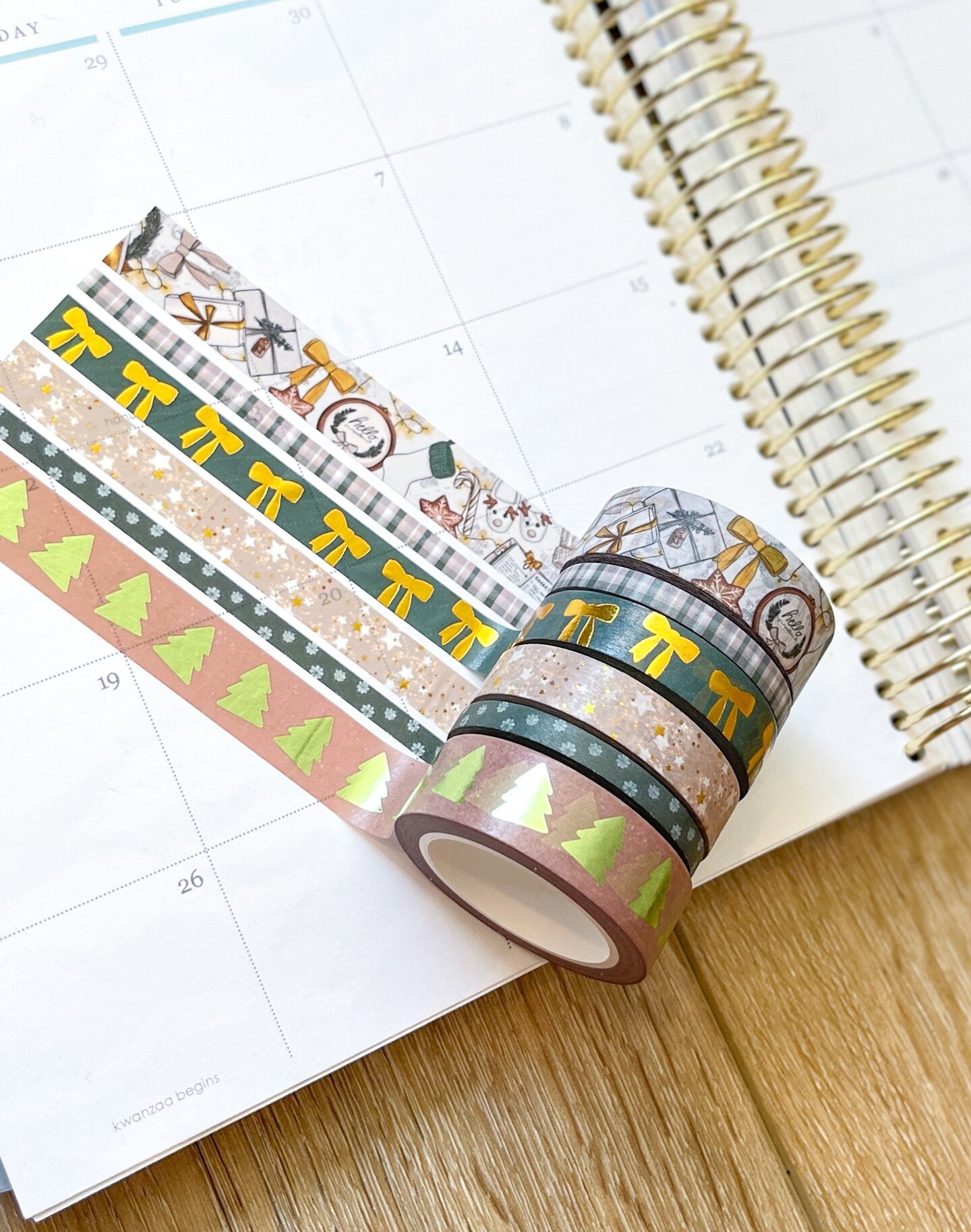 FOILED Christmas Gold &#x26; Green Modern Holidays Washi Tape Set (#W072)