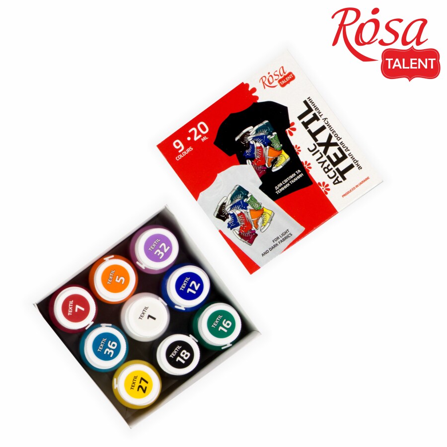 STYLE Textile Acrylic Paint Set. 9 colors (20ml) by Rosa Talent