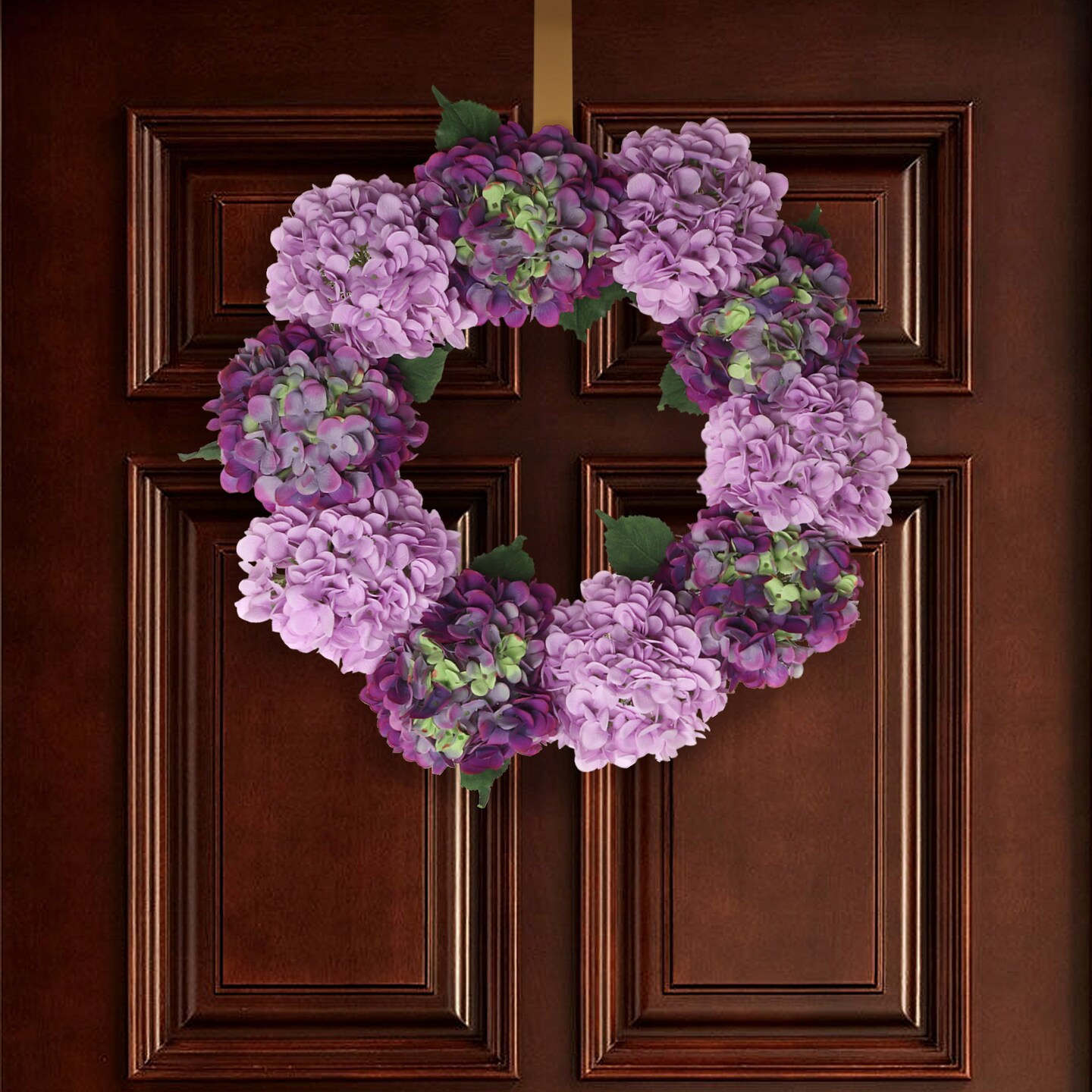 24&#x22; Mixed Purple Hydrangea Wreath with Grapevine Ring by Floral Home&#xAE;