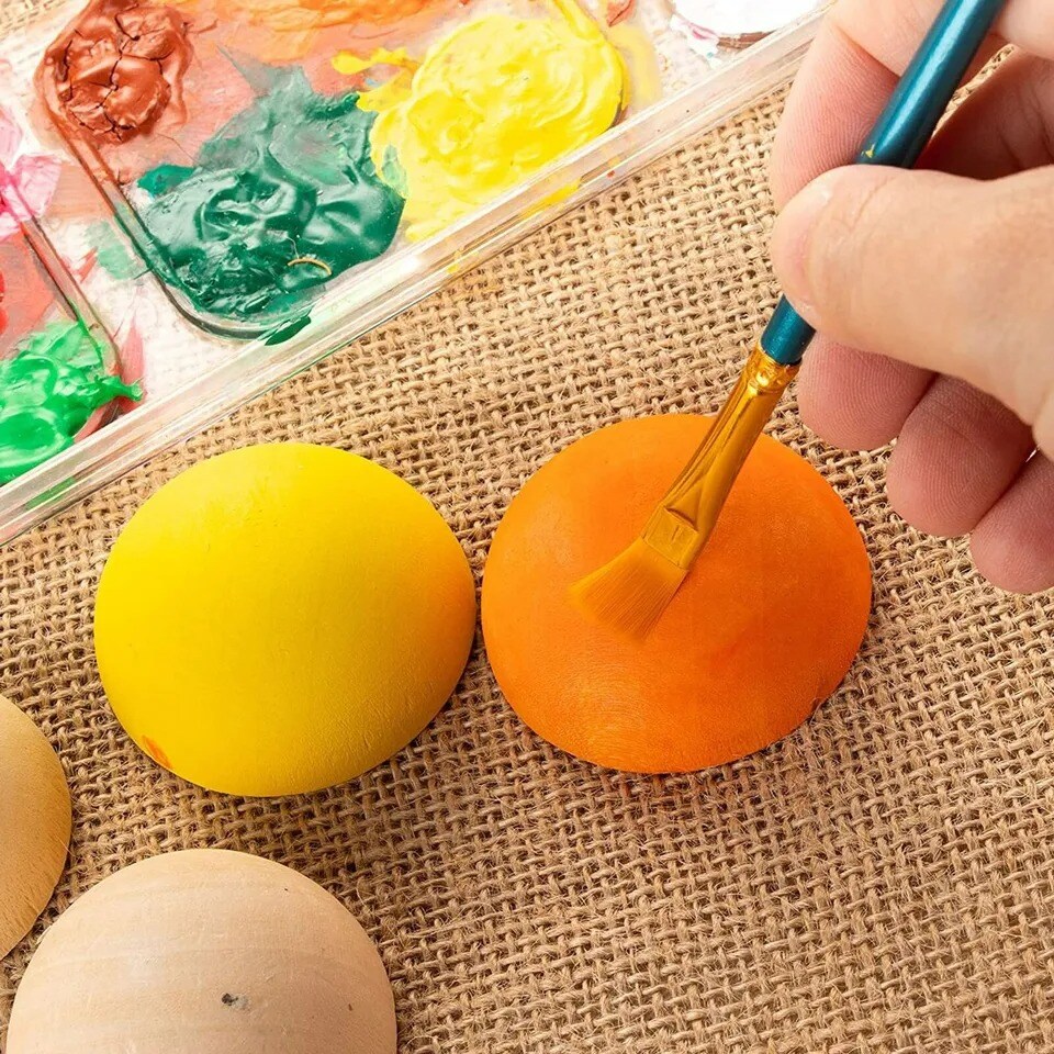 16 Pack 2&#x22; Unfinished Half Wooden Balls Split Natural Wood Beads for Craft Paint
