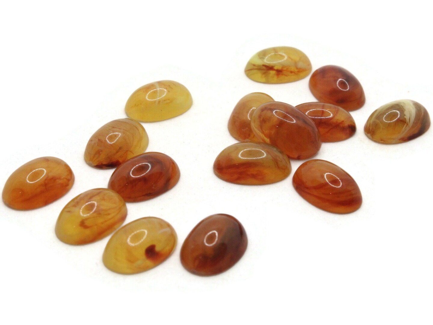 15 14mm x 9mm Honey Brown Swirling Oval Vintage Lucite Cabochons