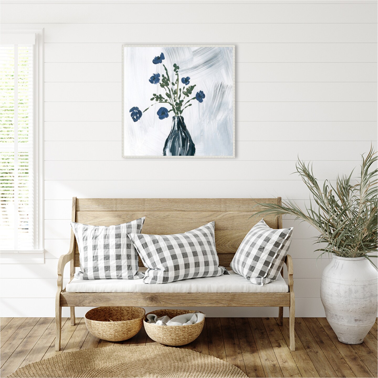 Dusty Blue Floral Spray by Lucille Price Framed Canvas Wall Art