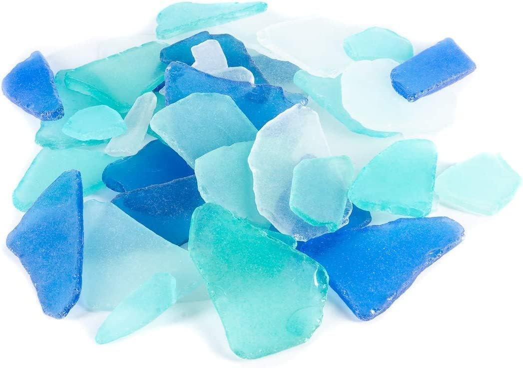 Sea Glass 11 Ounces Dark Blue, Aqua &#x26; White Sea Glass - Bulk Seaglass Pieces for Beach Decor &#x26; Crafts