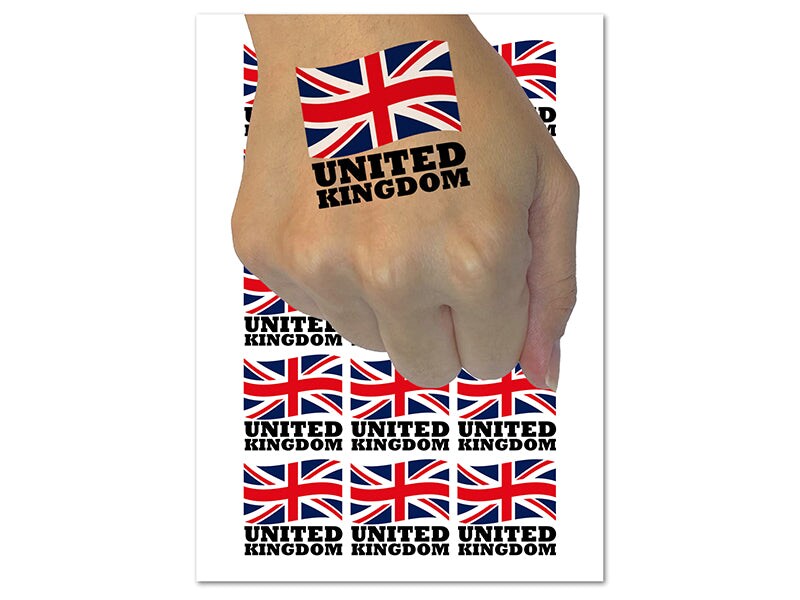 United Kingdom with Waving Flag Union Jack Cute Temporary Tattoo Water Resistant Fake Body Art Set Collection (1 Sheet)