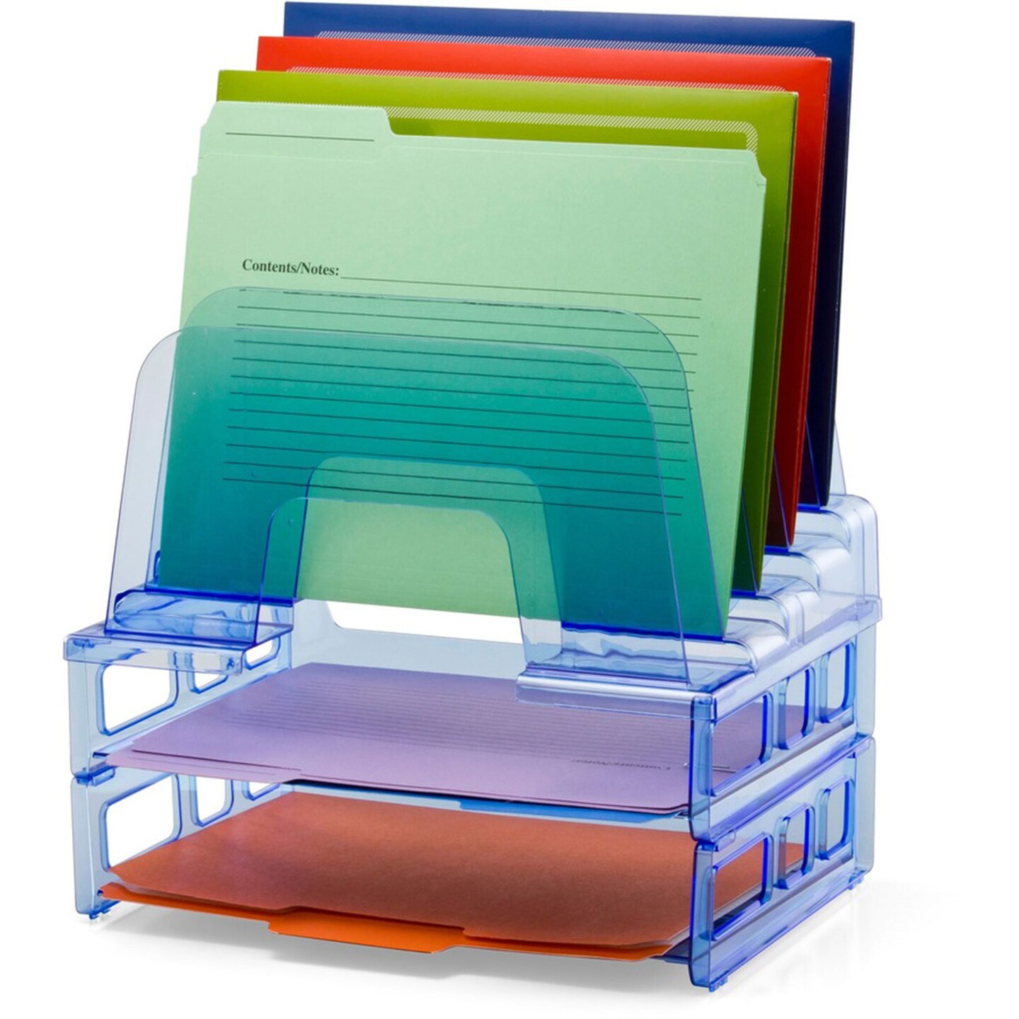 Officemate Blue Glacier&#x26;trade; Large Incline Sorter w/ 2 Letter Trays, 14.3&#x22; x 13.4&#x22; x 9&#x22;,Transparent Blue