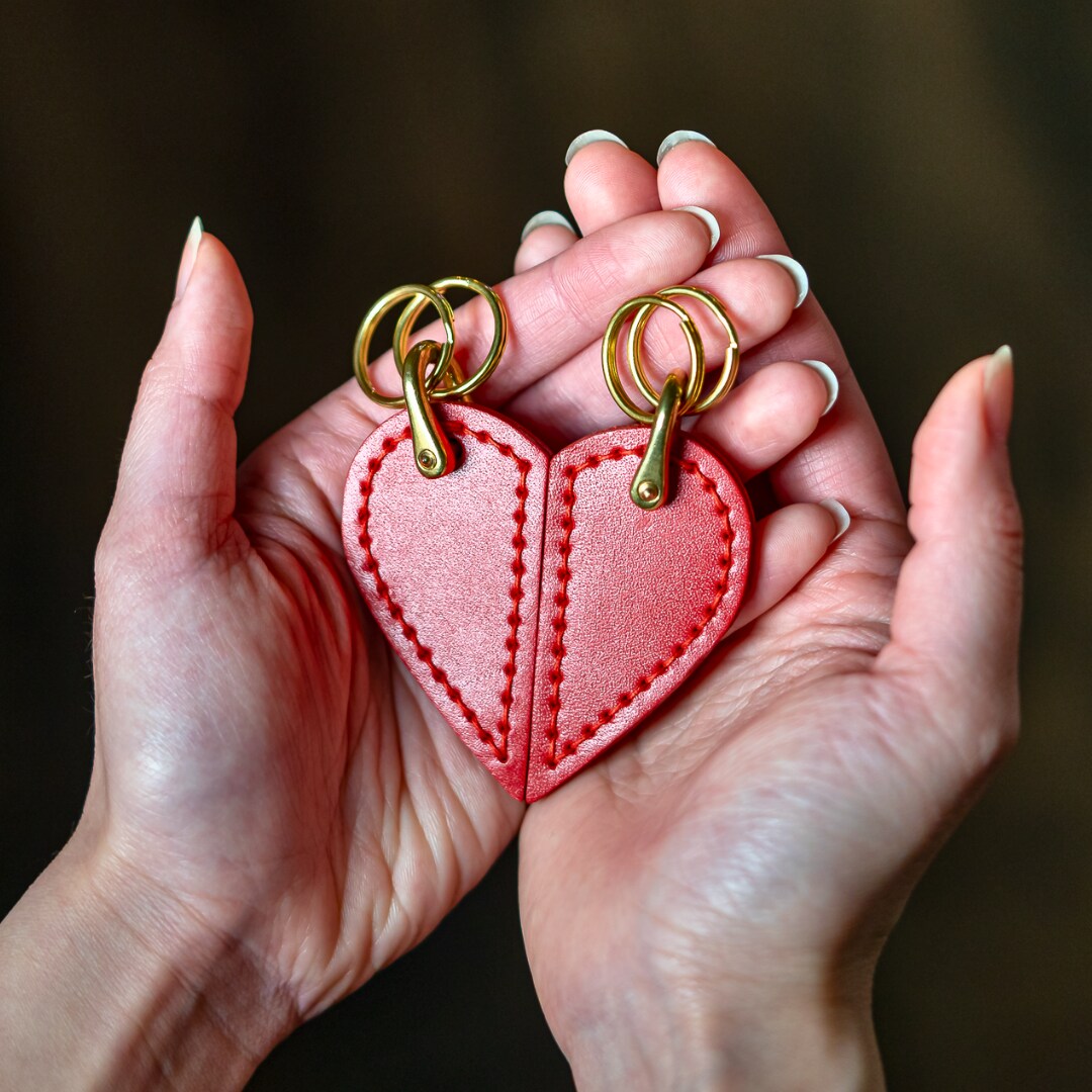 Couple Keychains, Heart Leather Keychain, Valentine's Day Keychain