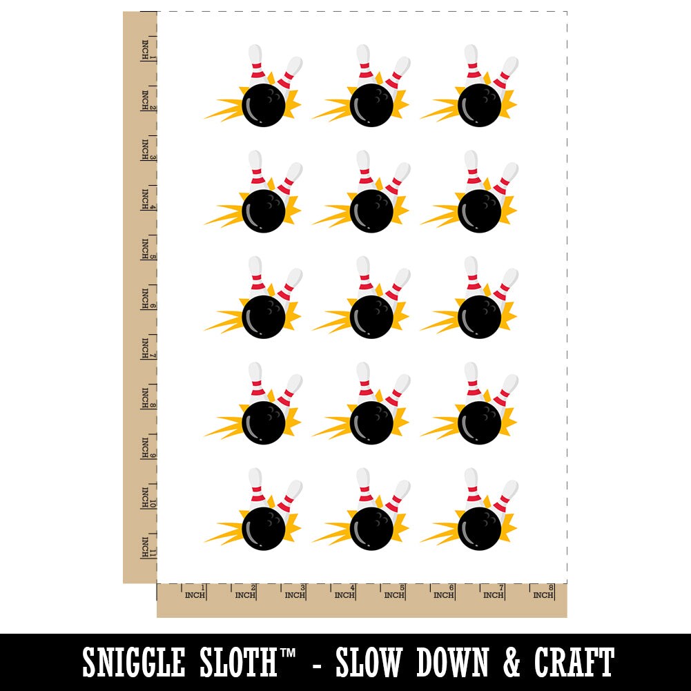 Bowling Ball Knocking Down Pins Temporary Tattoo Water Resistant Fake Body Art Set Collection (1 Sheet)