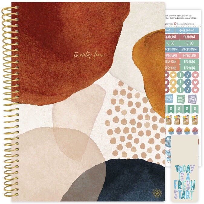 bloom daily planners 2024 Soft Cover Planner, 8.5&#x22; x 11&#x22;, Earthy Abstract, Blue