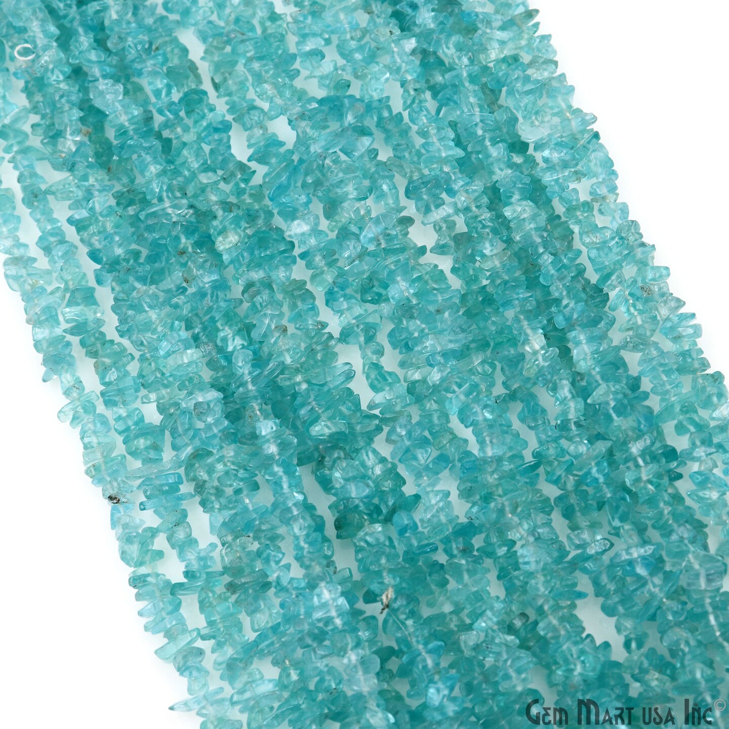 Apatite Chip Beads, 34 Inch, Natural Chip Strands, Drilled Strung Nugget Beads, 3-7mm, Polished, GemMartUSA (CHAP-70001)