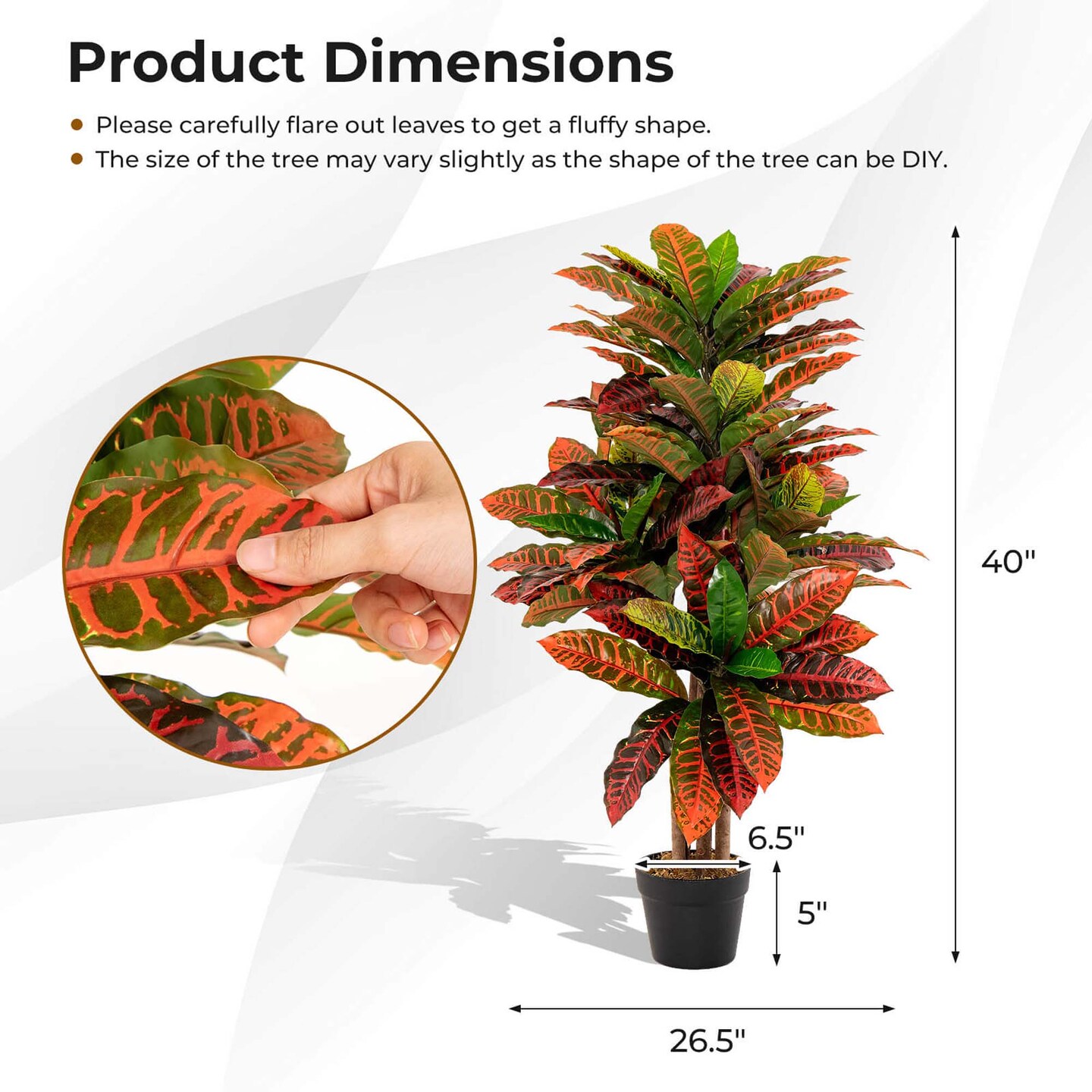 Costway Artificial Croton Plant 40&#x22; Tall Faux Fiddle Leaf Fig Tree Fake Croton Palm Tree