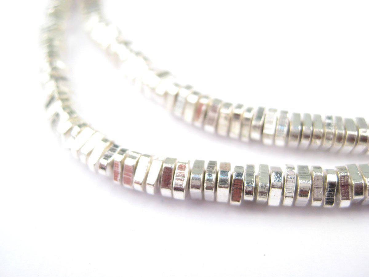 The Bead Chest Silver Triangle Heishi Beads - Full Strand of Ethnic Metal Spacers (4mm)