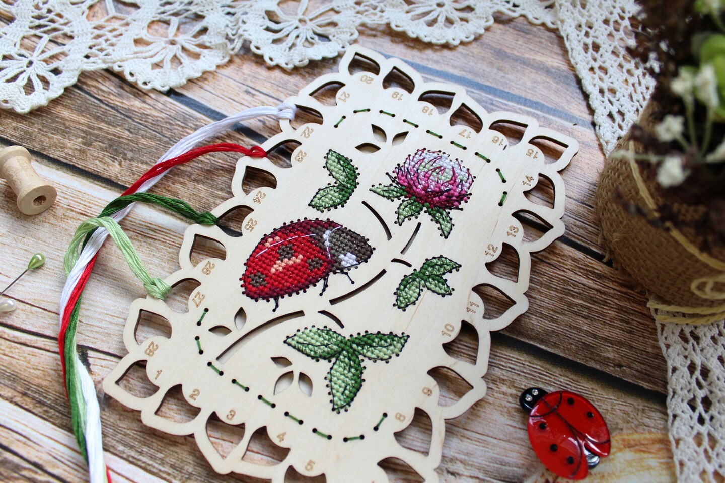 Organizer Ladybug O-040 Counted Cross Stitch Kit on Plywood