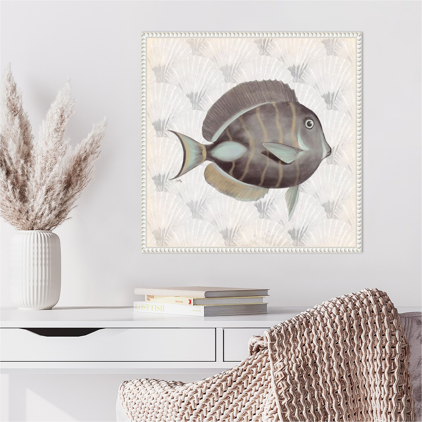 Neutral Vintage Fish II by Elizabeth Medley Framed Canvas Wall Art