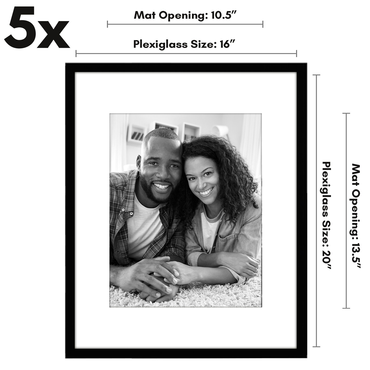 Americanflat Picture Frame Set with Mat - Set of 5 - Photo Frame Set of Five for Wall Display - Plexiglass Cover - Hanging Hardware