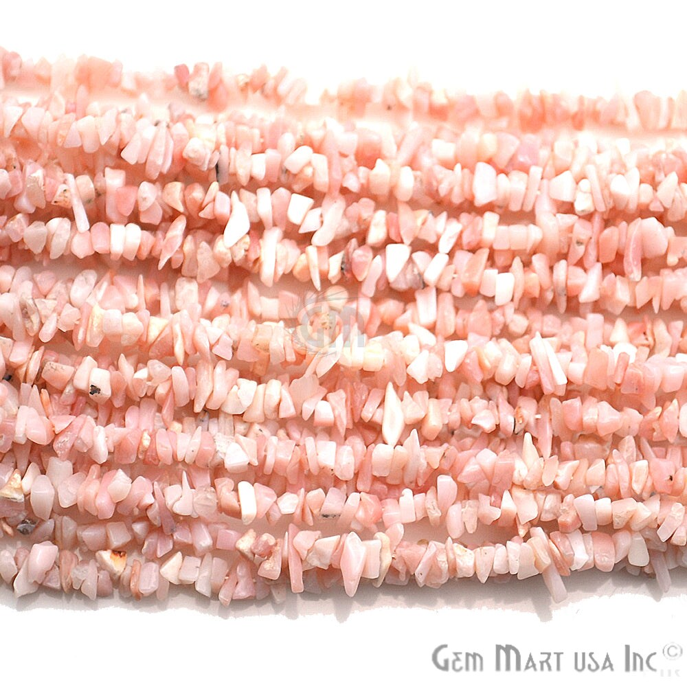Pink Opal Chip Beads, 34 Inch, Natural Chip Strands, Drilled Strung Nugget Beads, 3-7mm, Polished, GemMartUSA (CHPO-70001)