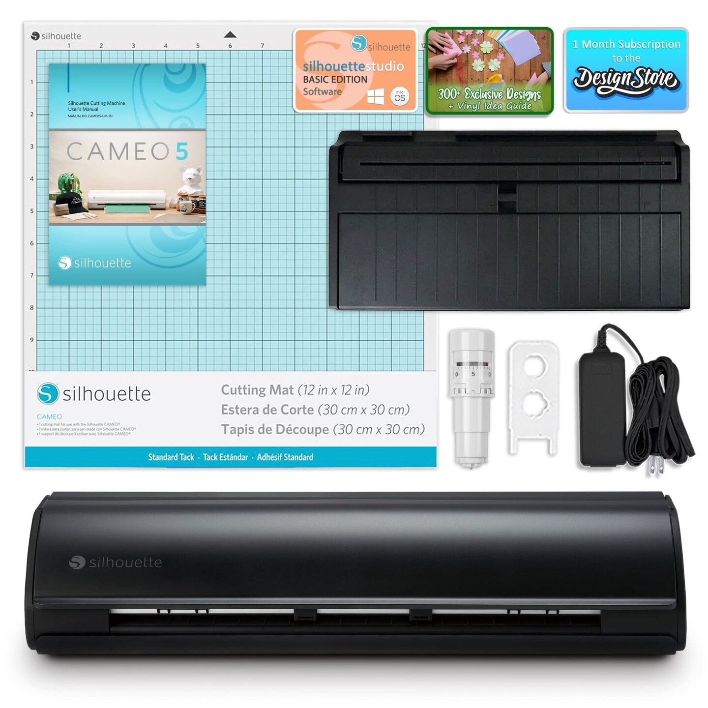 Silhouette Black Cameo 5 w/ Deluxe Blade &#x26; Tool Pack, Mat Pack, Guides, Designs