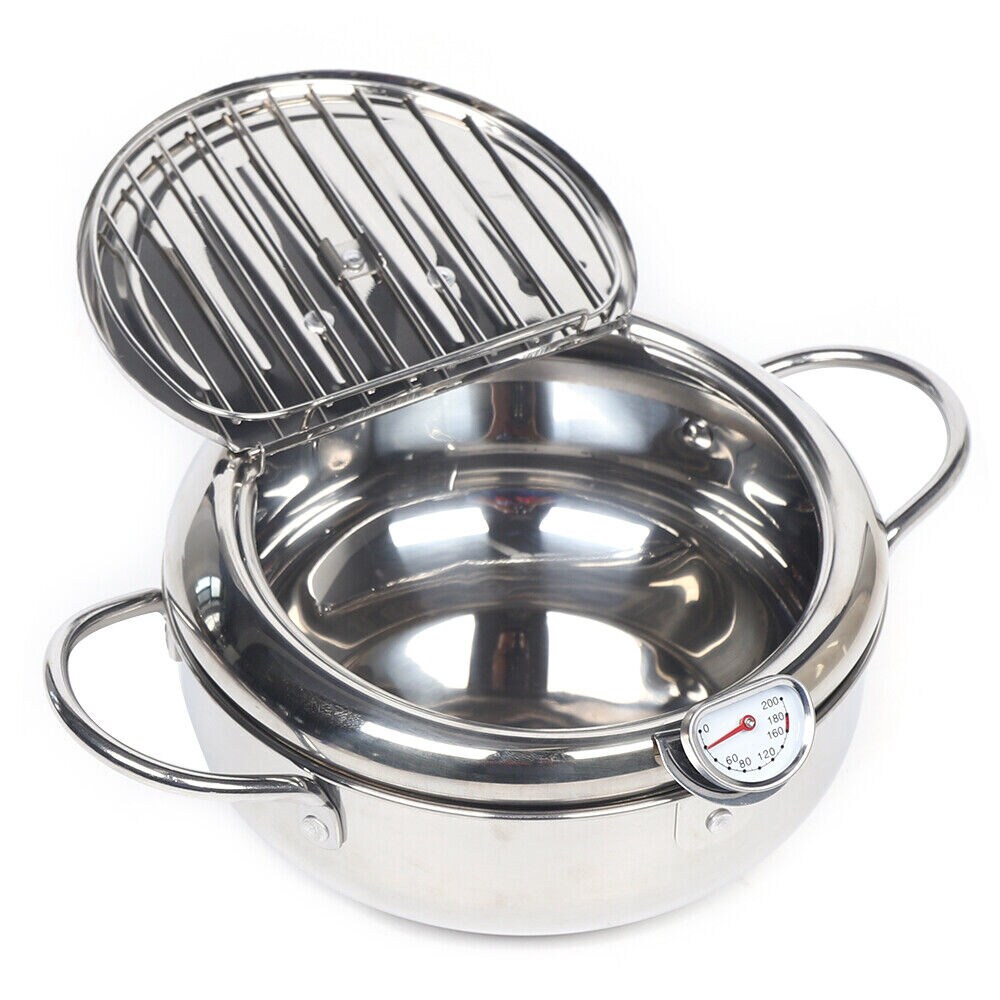 Kitcheniva 304 Stainless Steel Deep Fryer Pot With Temperature Control And Lid