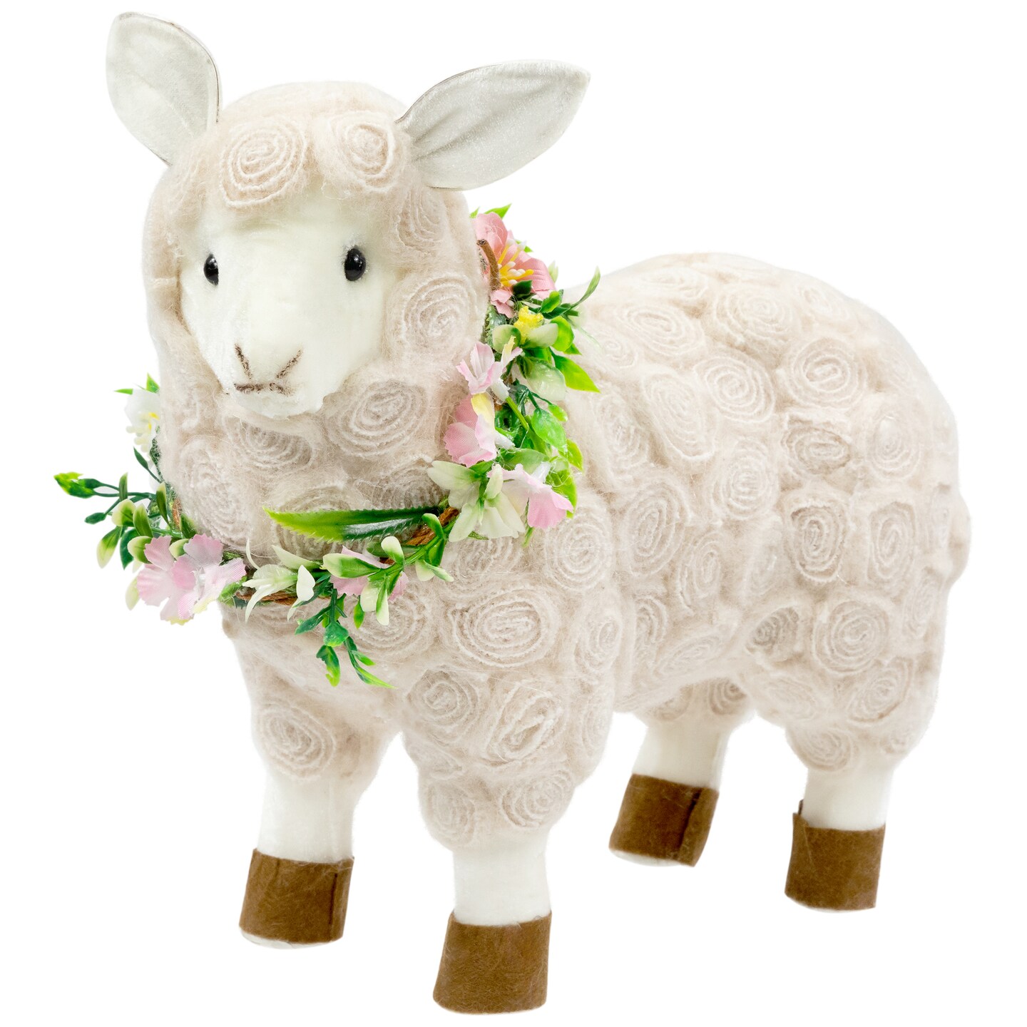 Northlight Standing Sheep with Floral Wreath Easter Decoration - 12.5&#x22; - Beige