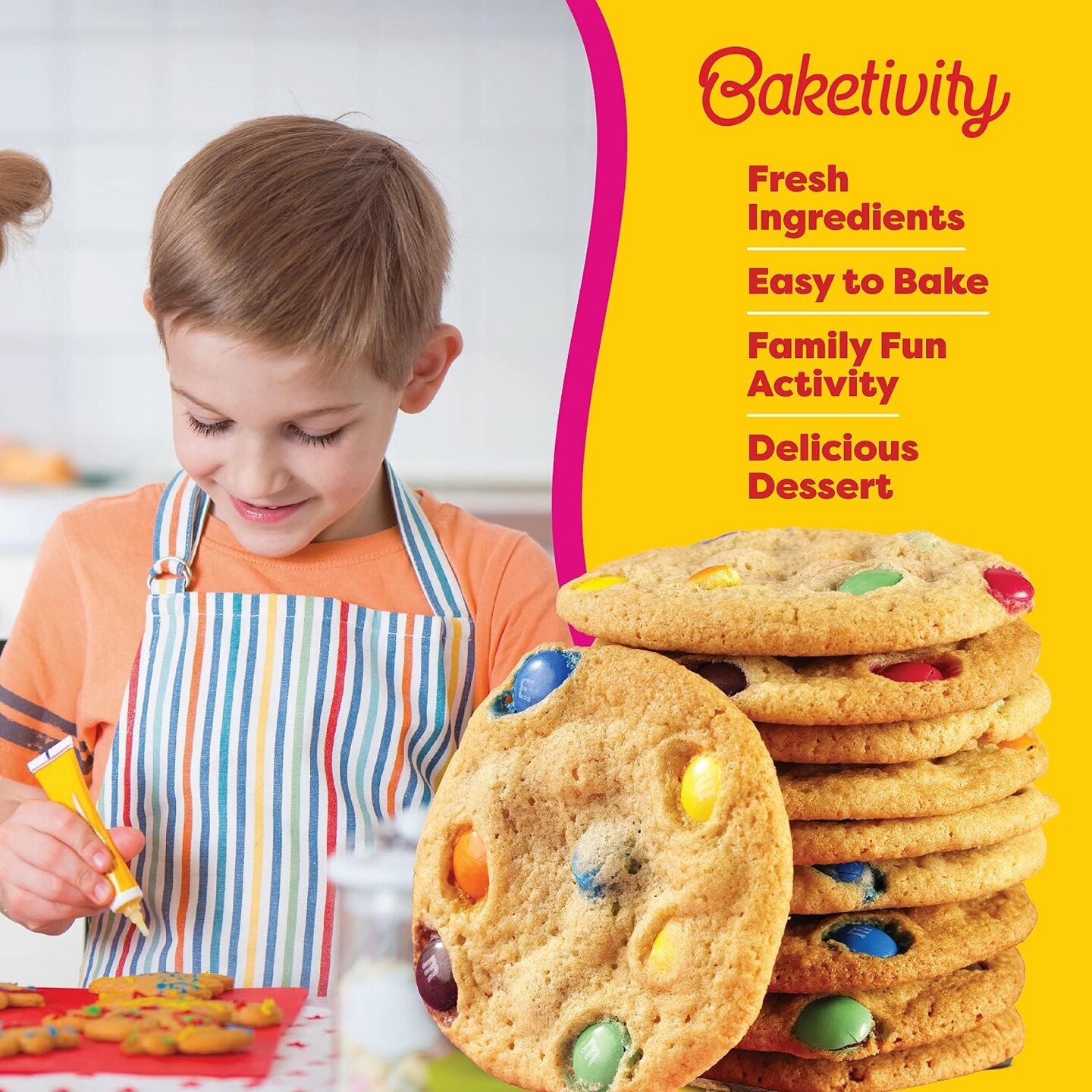 BAKETIVITY Kids Baking DIY Activity Kit - Bake Delicious Yum&m Jumbo Cookies- Real Fun Little Junior Chef Essential Kitchen Lessons