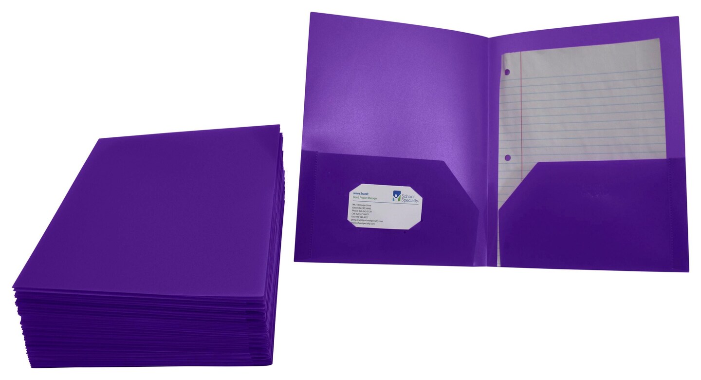 School Smart 2-Pocket Poly Folders, Pack of 25