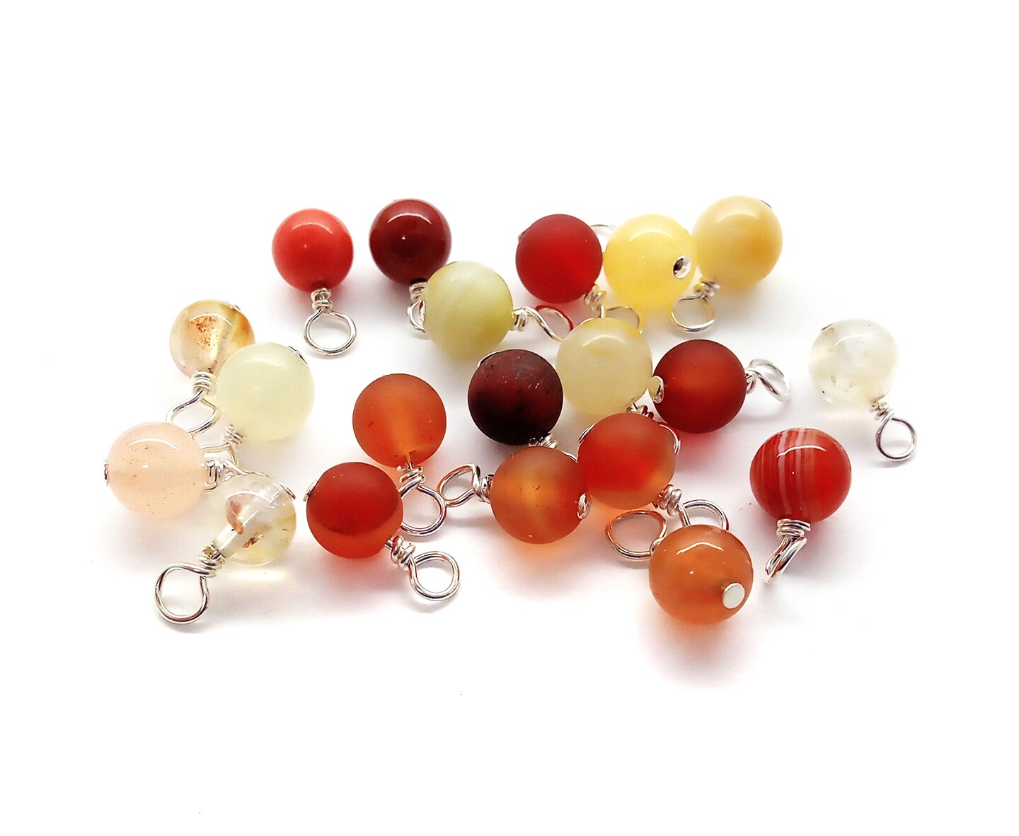 Gemstone Charm Mix, Red Yellow & Orange Bead Dangle Assortment, 20 pcs, Adorabilities