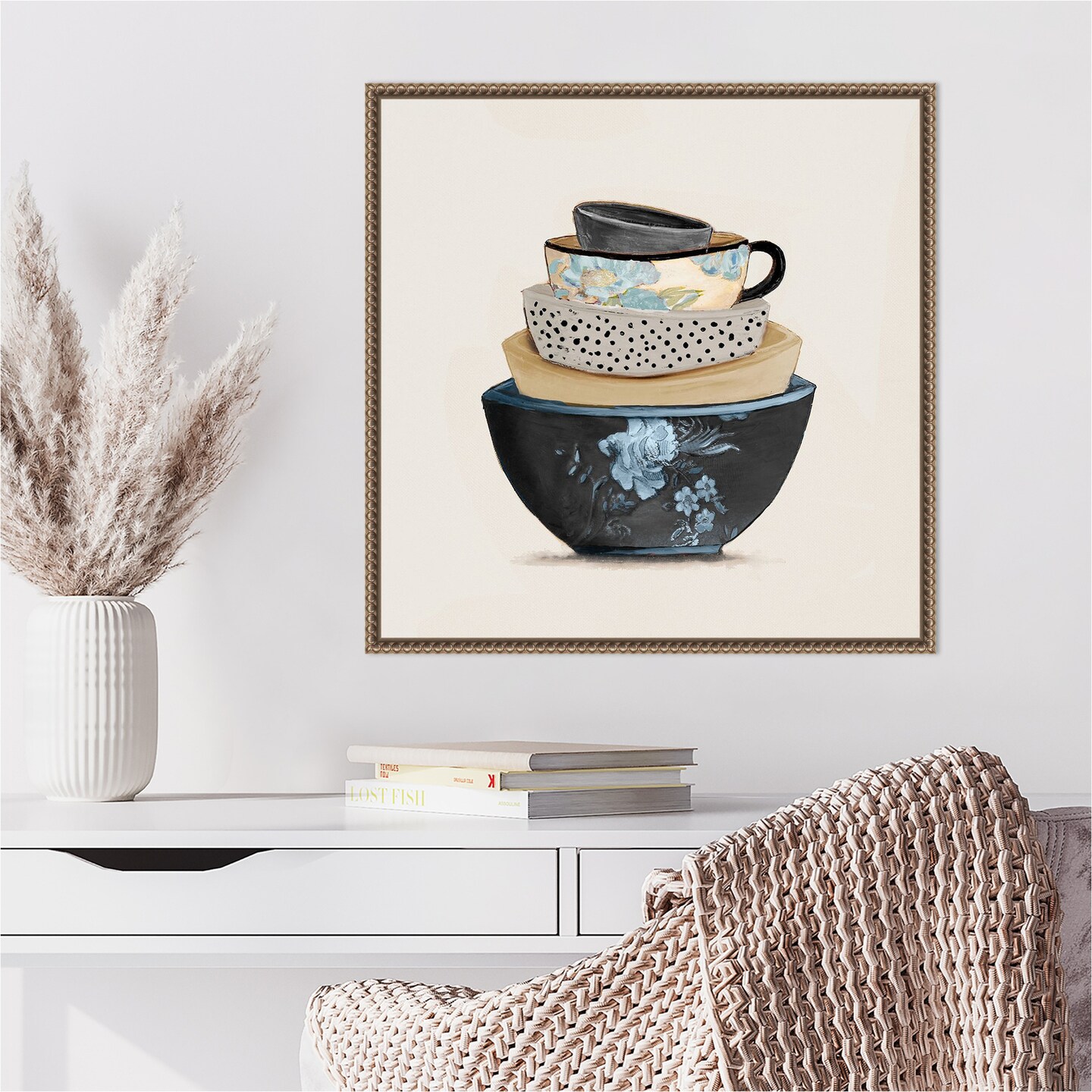 A Stack Of Blue Bowls by Patricia Pinto Framed Canvas Wall Art
