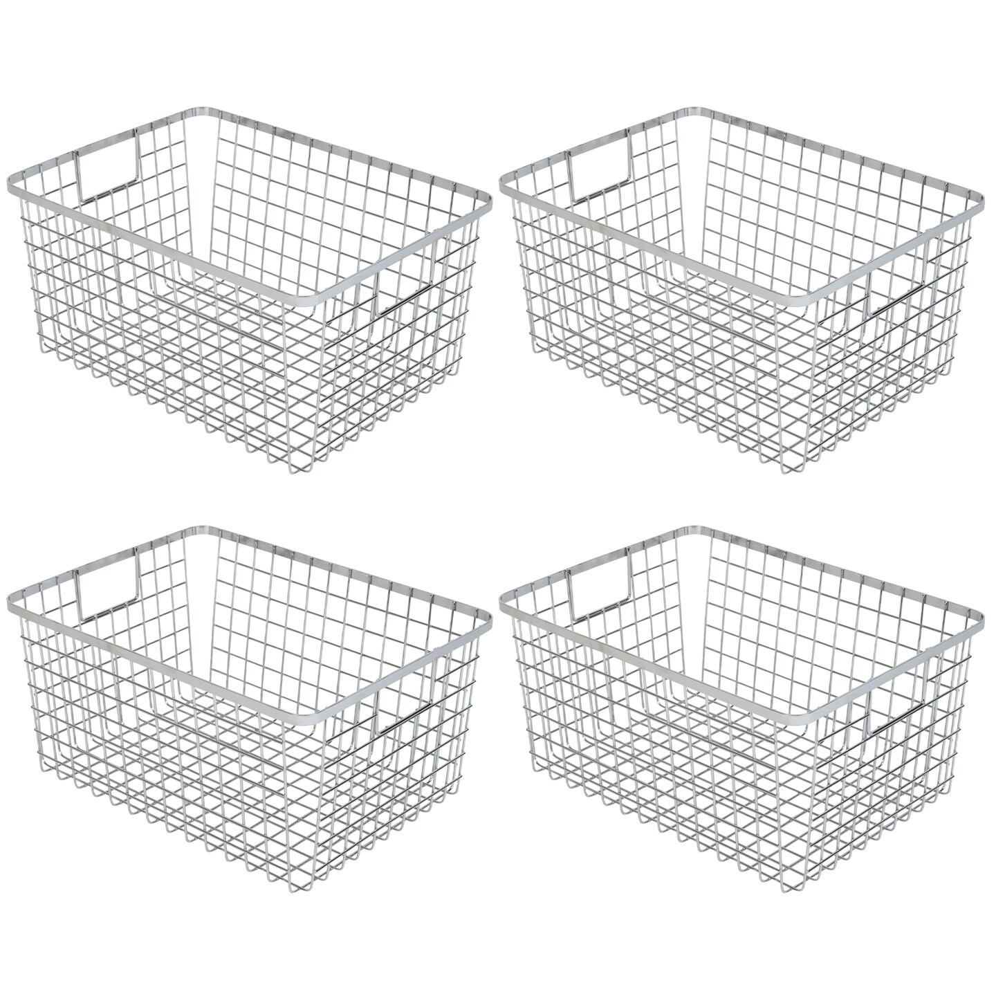 Smart Design Nestable Basket Organizer with Handles - Steel - 9 x 12 x 6 - Chrome- Set of 4