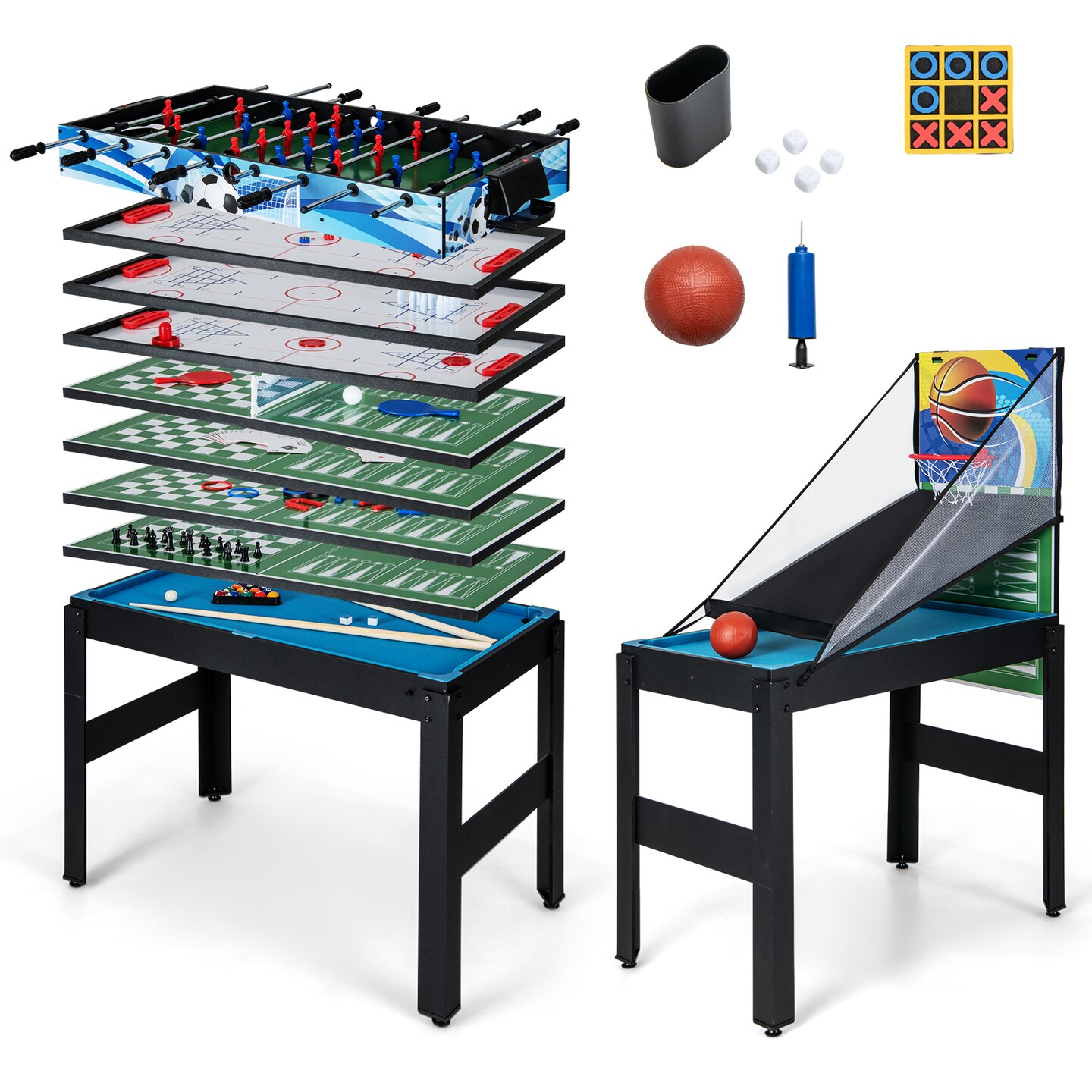 Costway 14-in-1 Combo Game Table Set with Foosball Air Hockey Ping Pong Chess Shuffleboard