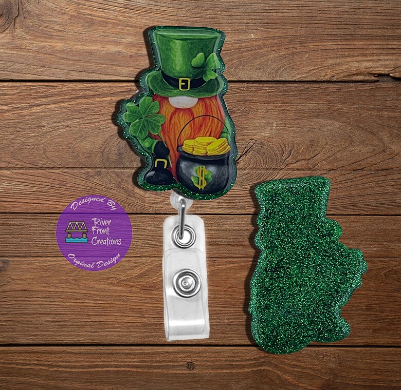 Badge Reel, Leprechaun Gnome and Pot of Gold, St. Patrick's Day, Irish,  Luck, Badge Holder, Reel, Shamrock, Green, Luck of the Irish