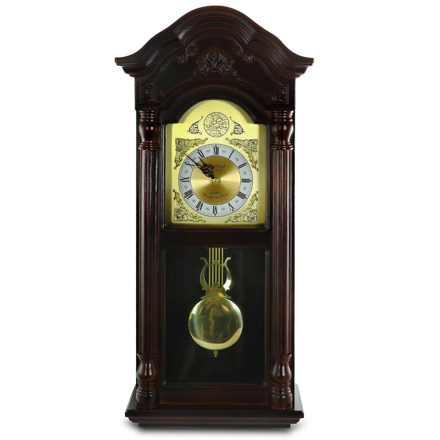 Bedford Clock Collection Antique Mahogany Cherry Oak Chiming Wall Clock - 25.5&#x22;