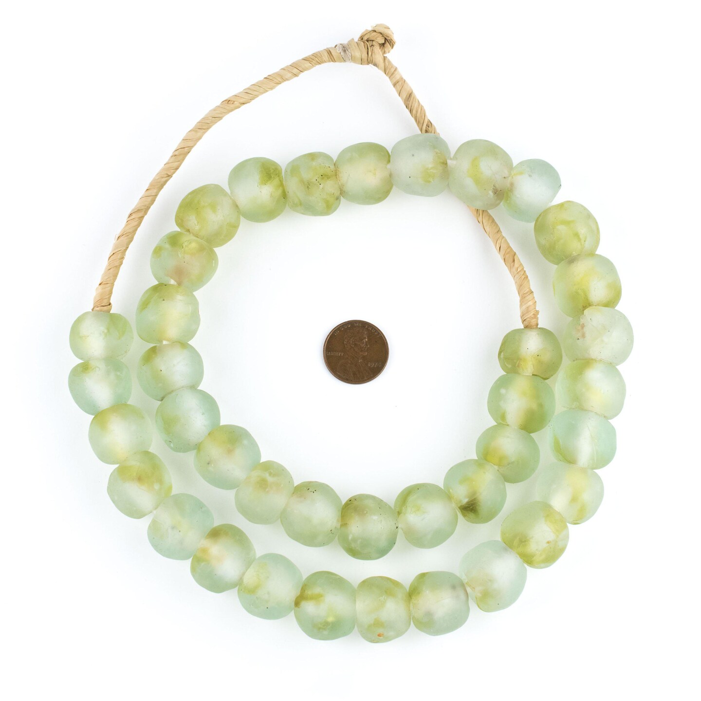 The Bead Chest Lime Swirl Recycled Glass Beads 18mm Ghana African Sea Glass Green Round Large Hole 32 Inch Strand Handmade Fair Trade