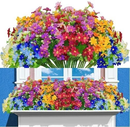 12 Bundles Artificial Daisies Plastic Flowers Outdoor UV Resistant Fake Daisy