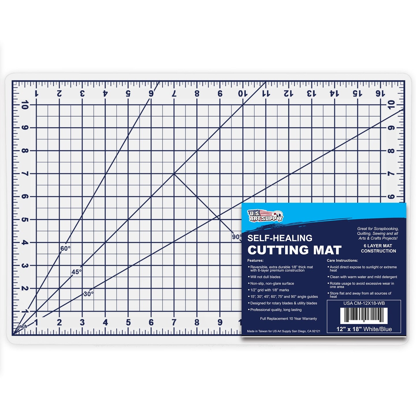 12" x 18" White/Blue Professional Self Healing 56 Layer Double Sided Durable NonSlip Cutting