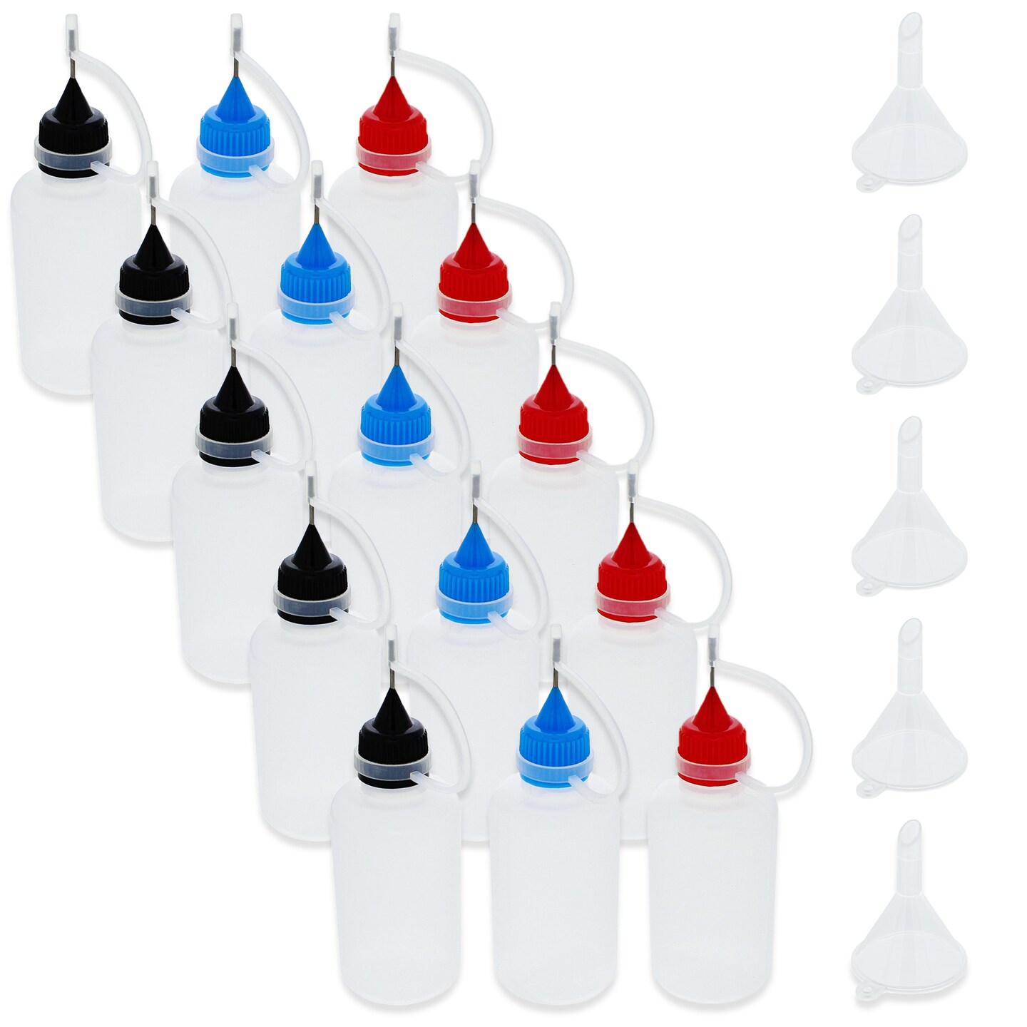Jigitz 15pk Precision Tip Applicator Bottles with Funnels for Paint and Glue