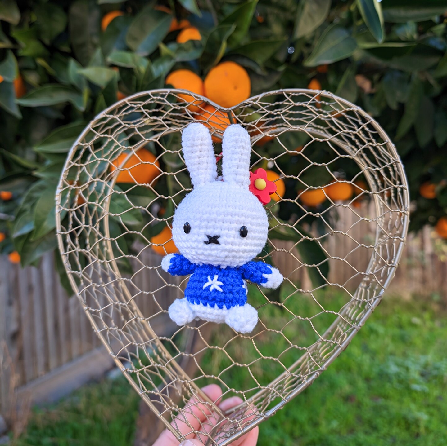 Miffyi Crocheted Plush Flower Keychain, Little Rabbit, Bag Charm